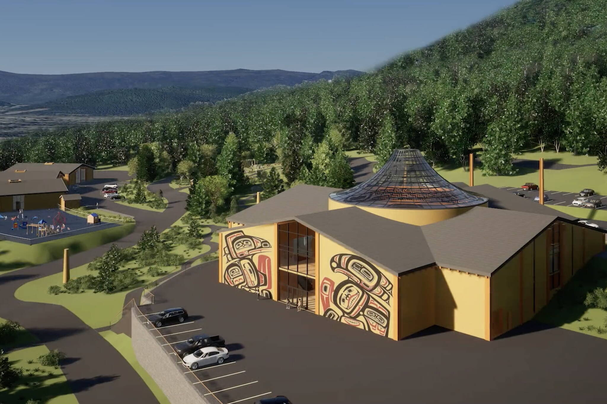 An illustration depicts a planned 12-acre education campus located on 42 acres in Juneau owned by the Central Council of the Tlingit and Haida Indian Tribes of Alaska, which was announced during the opening of its annual tribal assembly Wednesday. (Image courtesy of the Central Council of the Tlingit and Haida Indian Tribes of Alaska)(Image courtesy of the Central Council of the Tlingit and Haida Indian Tribes of Alaska)