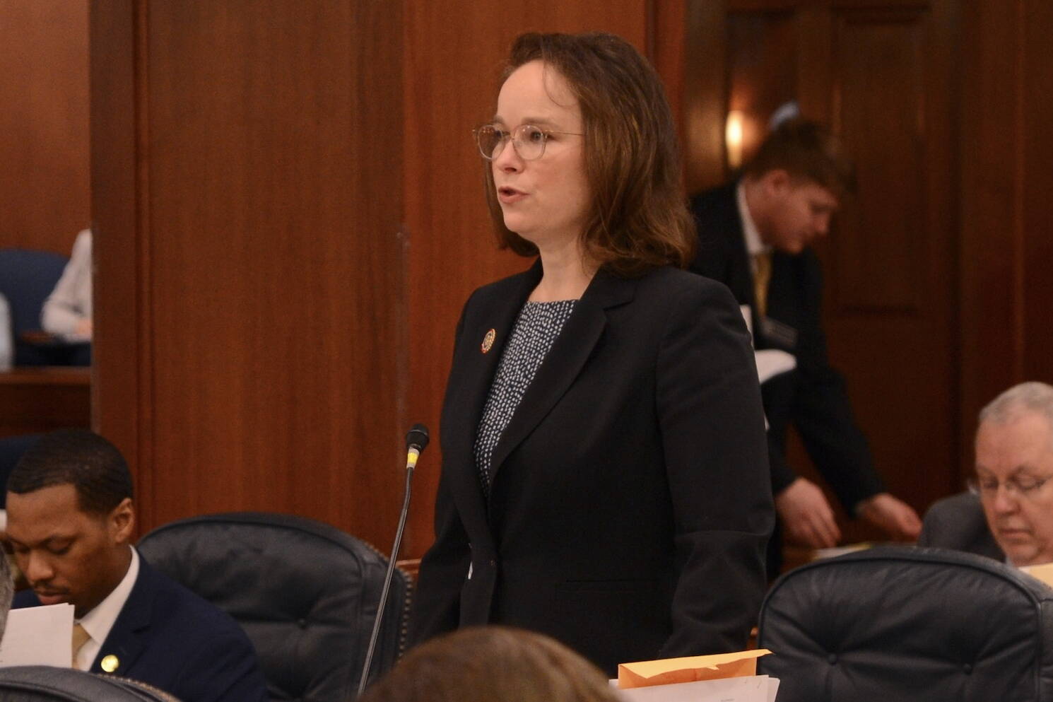 Rep. Sarah Vance, R-Homer, speaks on the floor of the Alaska House of Representatives on Wednesday, March 13. (James Brooks/Alaska Beacon)