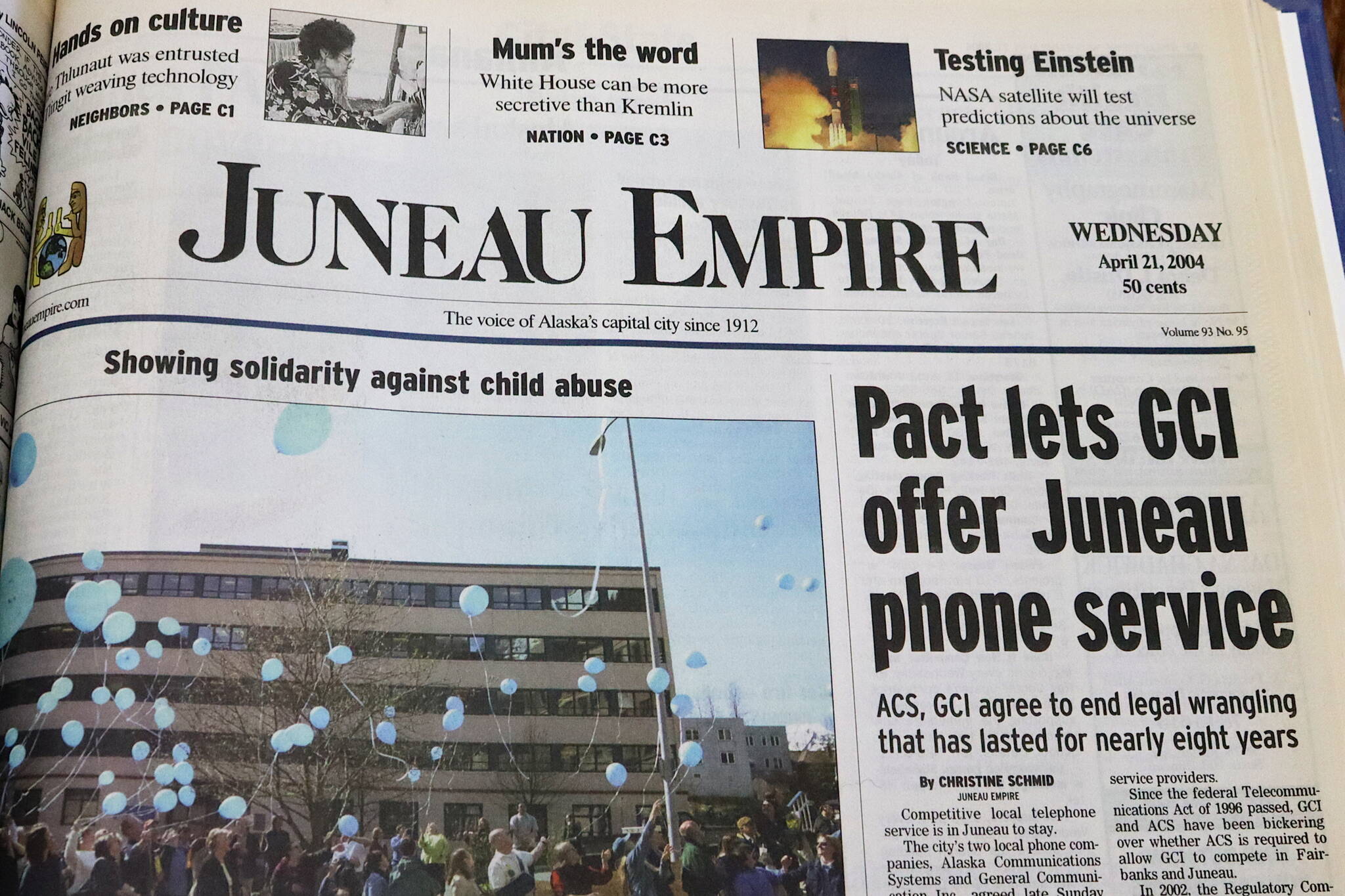 The front page of the Juneau Empire on April 21, 2004. (Mark Sabbatini / Juneau Empire)