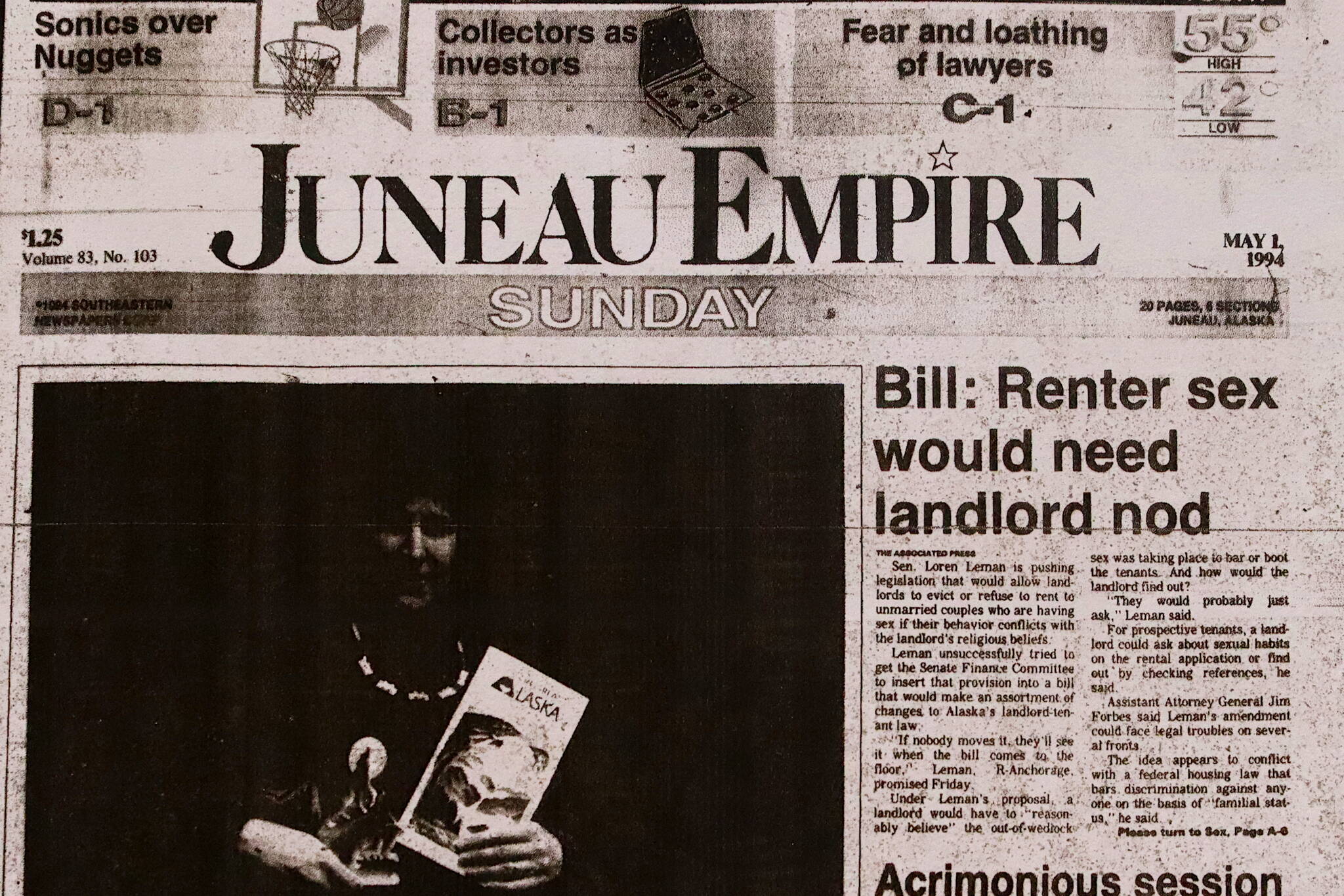 The front page of the Juneau Empire on May 1, 1994. (Mark Sabbatini / Juneau Empire)