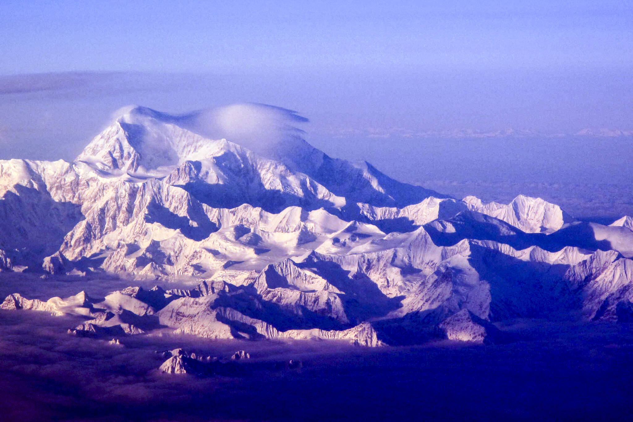 Denali stands at 20,310 feet as seen from a commercial flight between Anchorage and Fairbanks. (Photo by Ned Rozell)