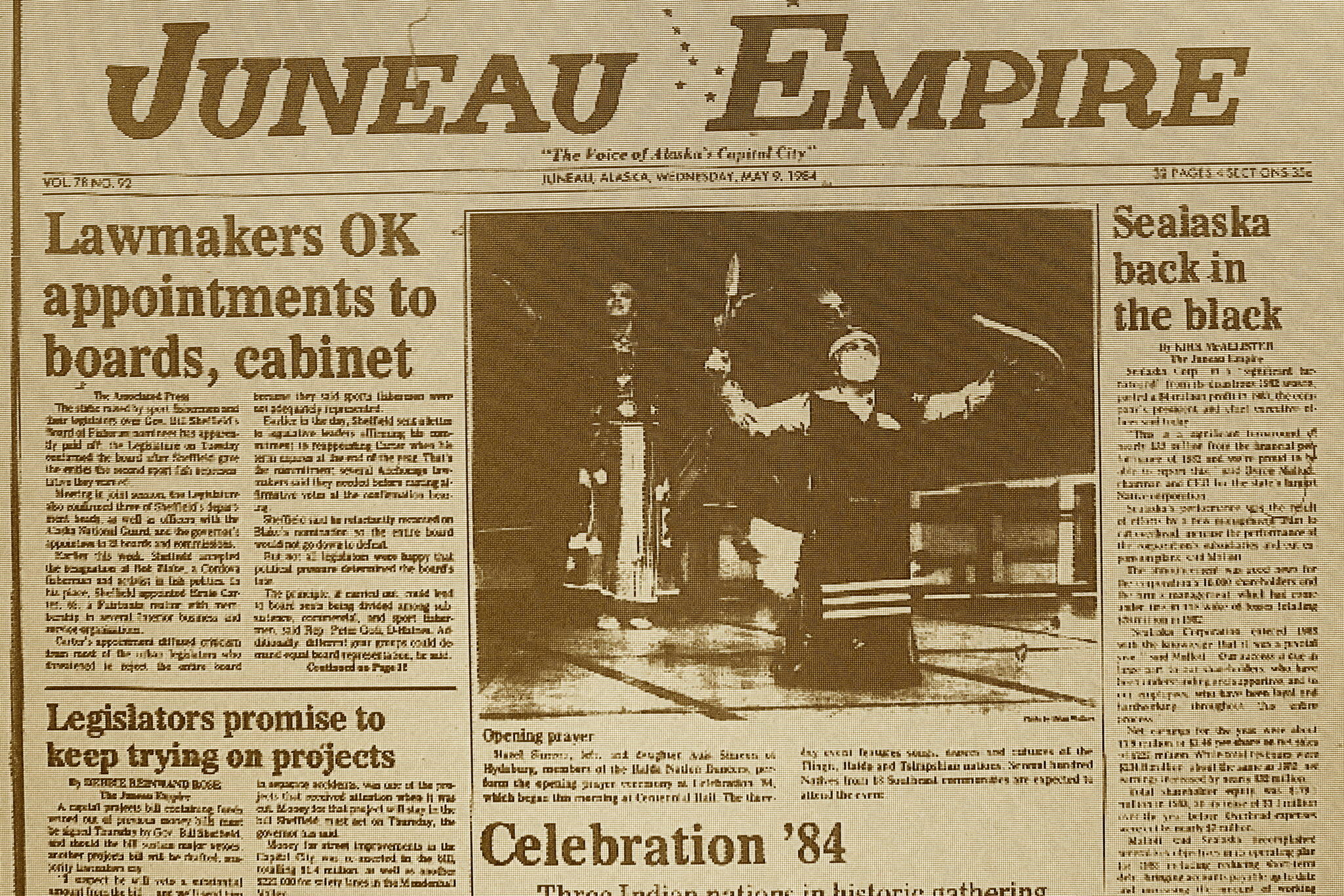 The front page of the Juneau Empire on May 9, 1984. (Mark Sabbatini / Juneau Empire)