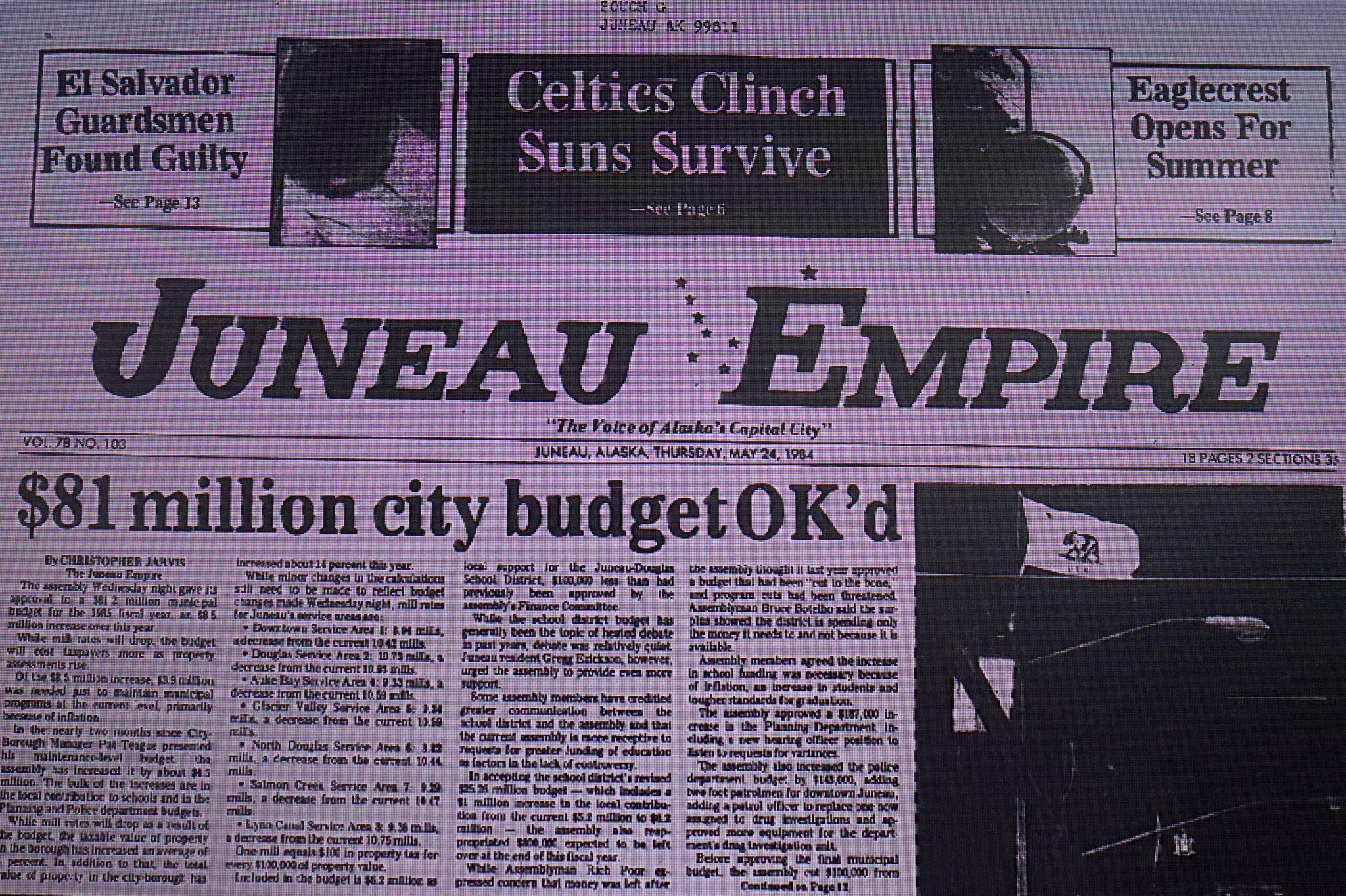 The front page of the Juneau Empire on May 24, 1984. (Mark Sabbatini / Juneau Empire)