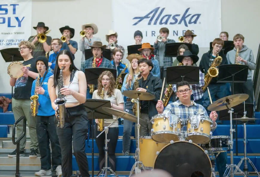 The student band performs at Thunder Mountain High School. (Screenshot from student film “Digging a Hole in the School Budget”)