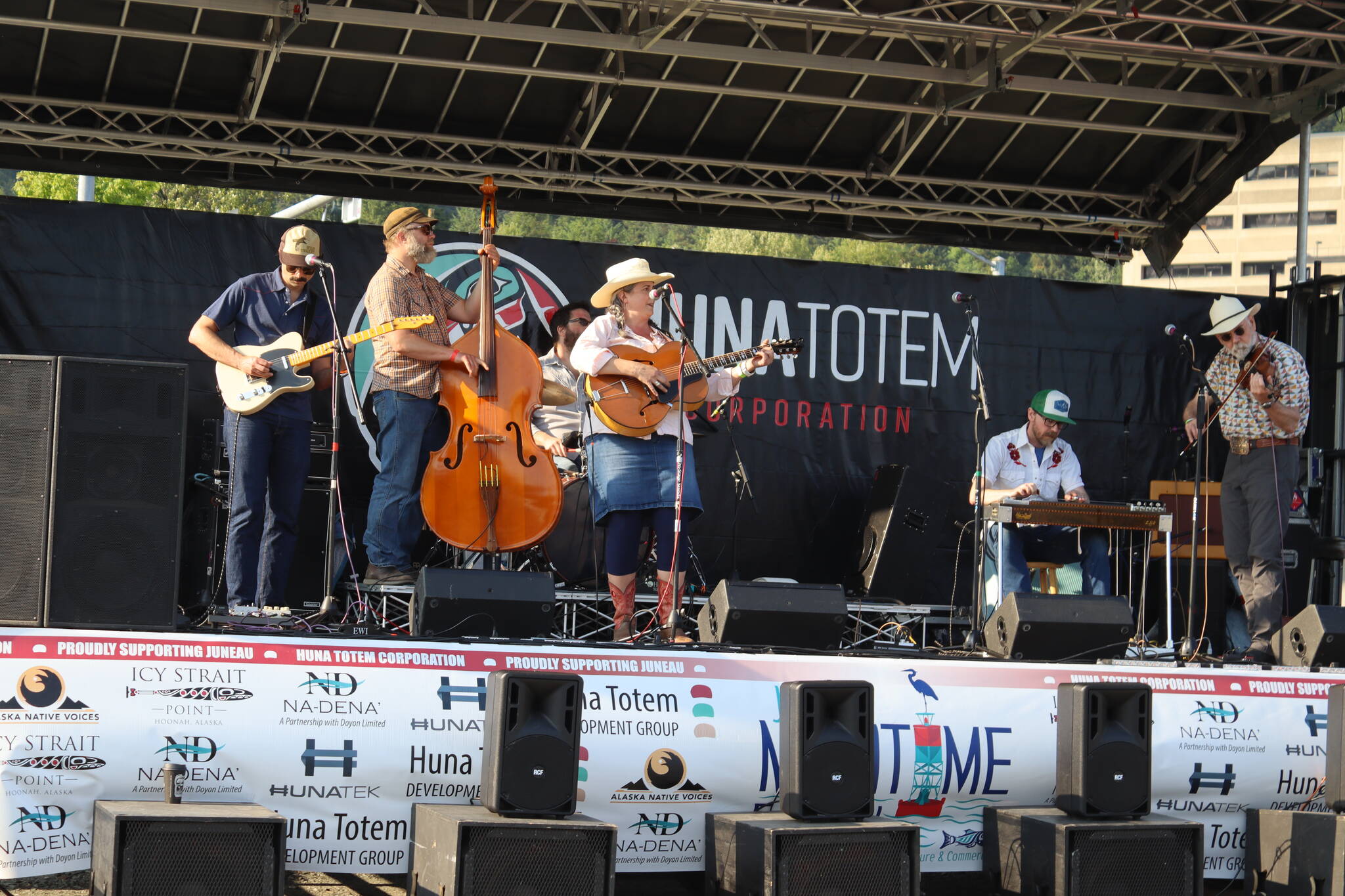 Maridon and the Prime Cuts perform at the Alaska Native Sisterhood Camp 70 Summer Solstice Music Festival on Saturday, June 21, 2025. (Ellie Ruel / Juneau Empire)