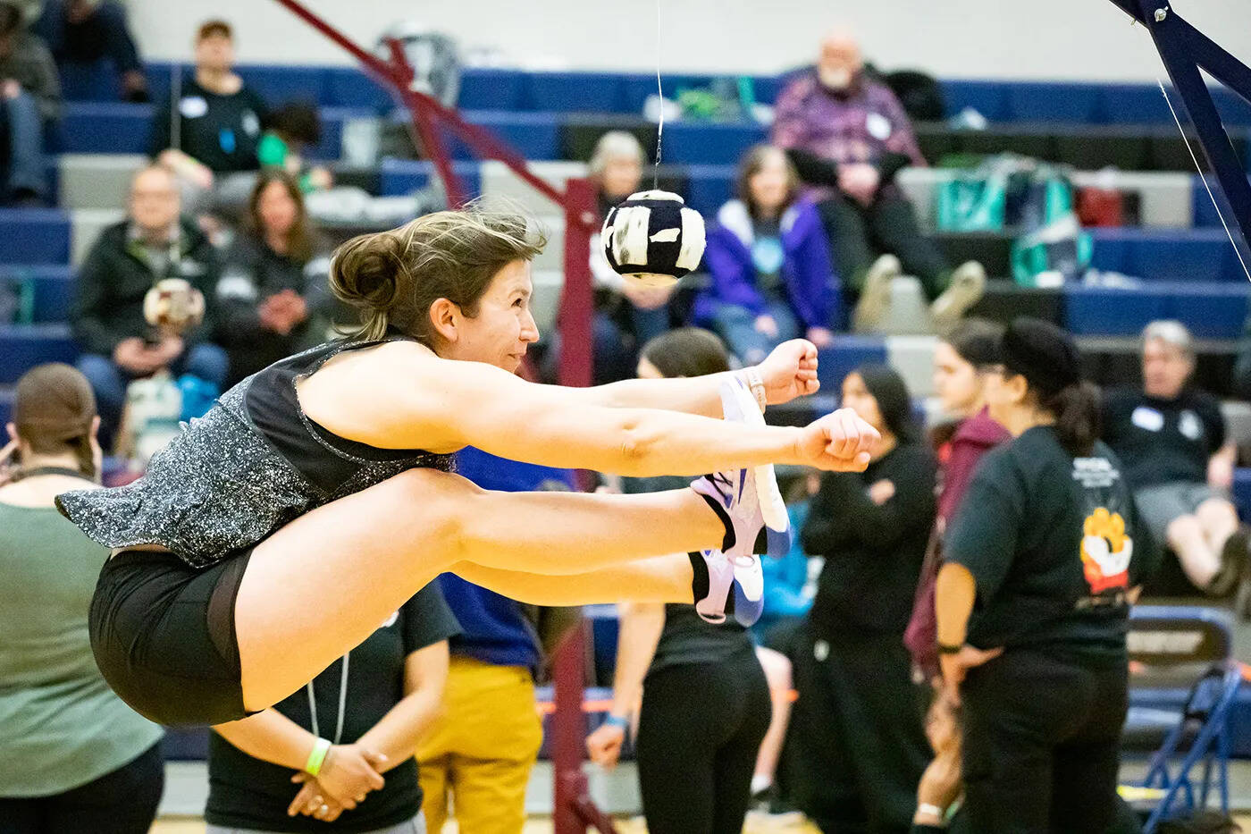 Two-foot-high kick, Traditional Games, 2023. (Photo by Stacy Unzicker, courtesy of Sealaska Heritage Institute)