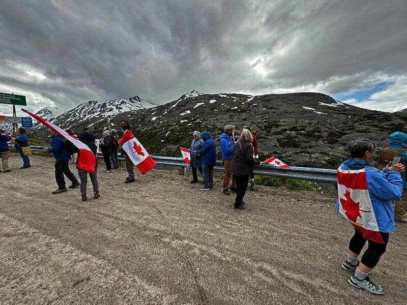 About 50 people attended a rally promoting Canada-United States friendship on the international border near Skagway on July 5.
