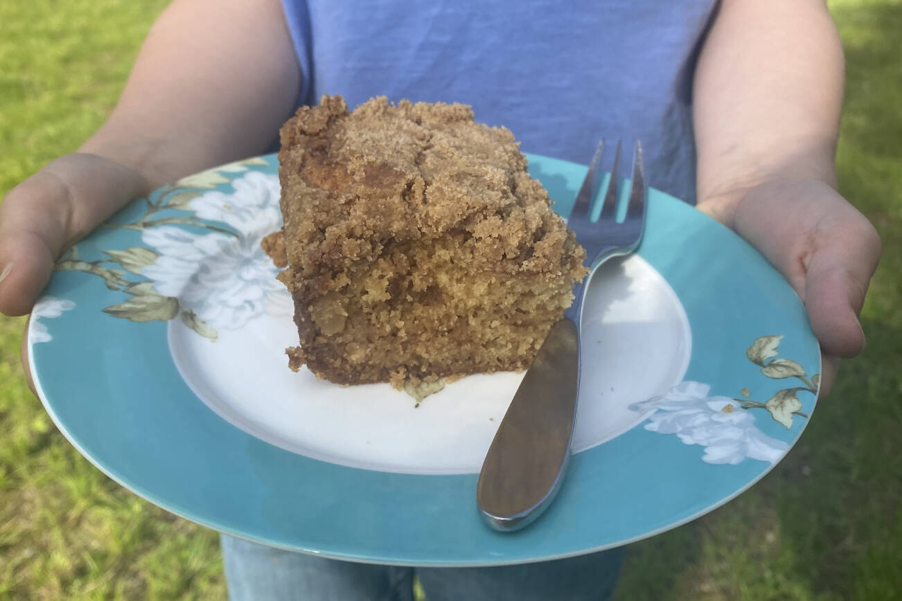 This sweet, spiced cinnamon apple cake is topped with streusel and would pair wonderfully with a latte as a breakfast treat or vanilla ice cream for dessert. (Tressa Dale/Peninsula Clarion)