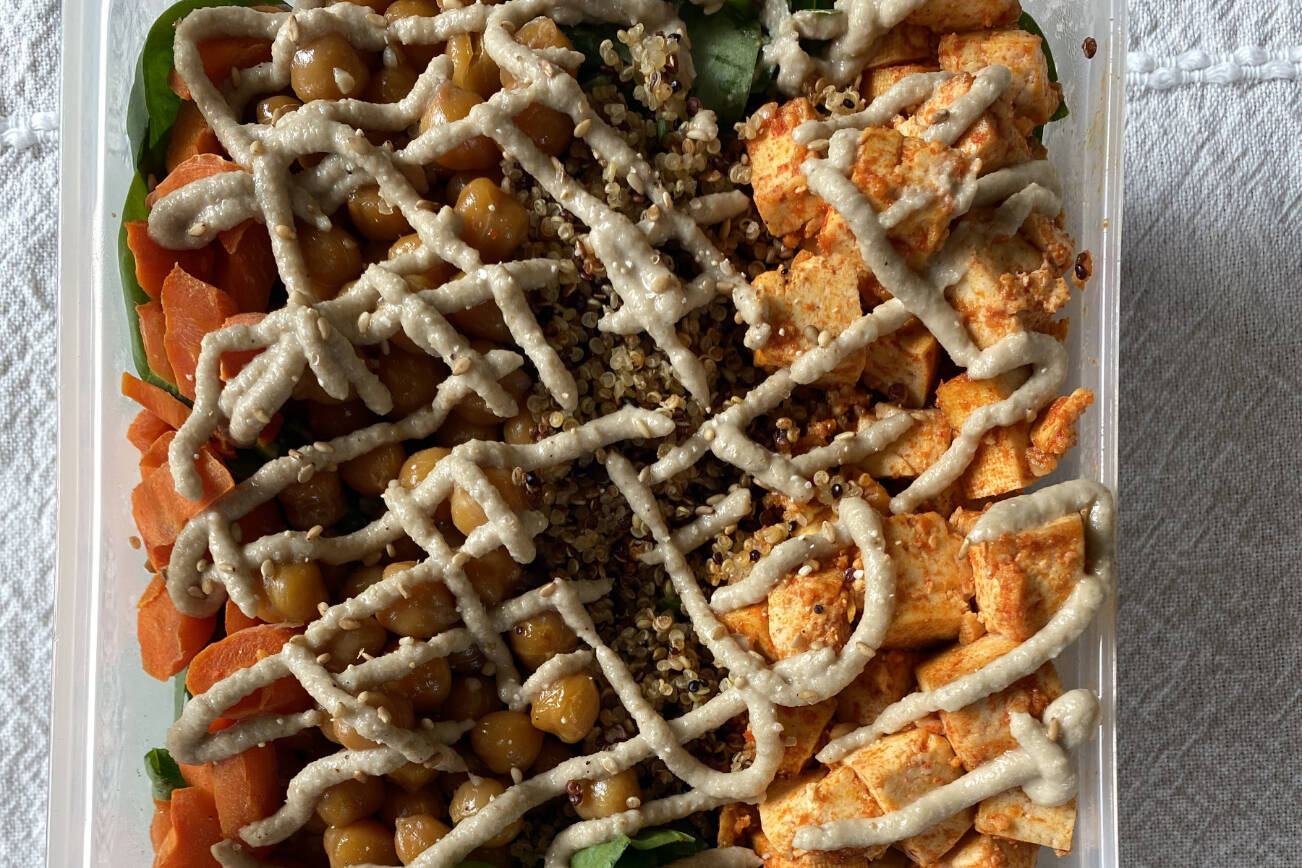 Roasted tofu and quinoa salad with sunflower miso dressing make a high-protein salad to fuel busy afternoons. (Photo by Tressa Dale/Peninsula Clarion)