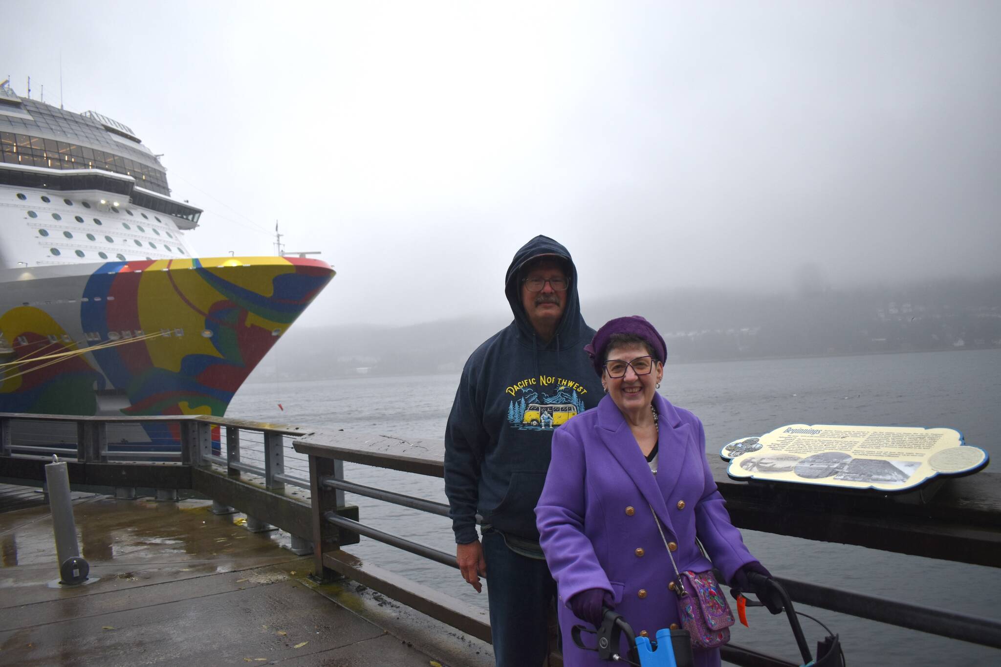 Tourists Harlan Griffin and Rosona Taranta intentionally booked the final cruise ship of the season to experience a Southeast Alaska October. (Mari Kanagy / Juneau Empire)