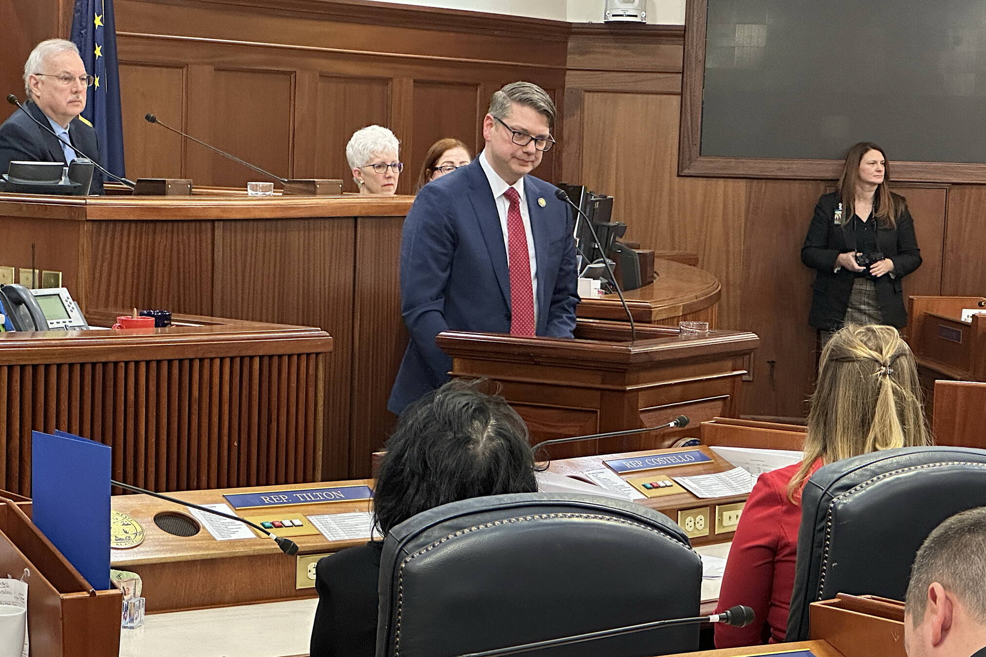 U.S. Rep. Nick Begich III, R-Alaska, addresses a joint session of the Alaska Legislature. (Mark Sabbatini file photo)