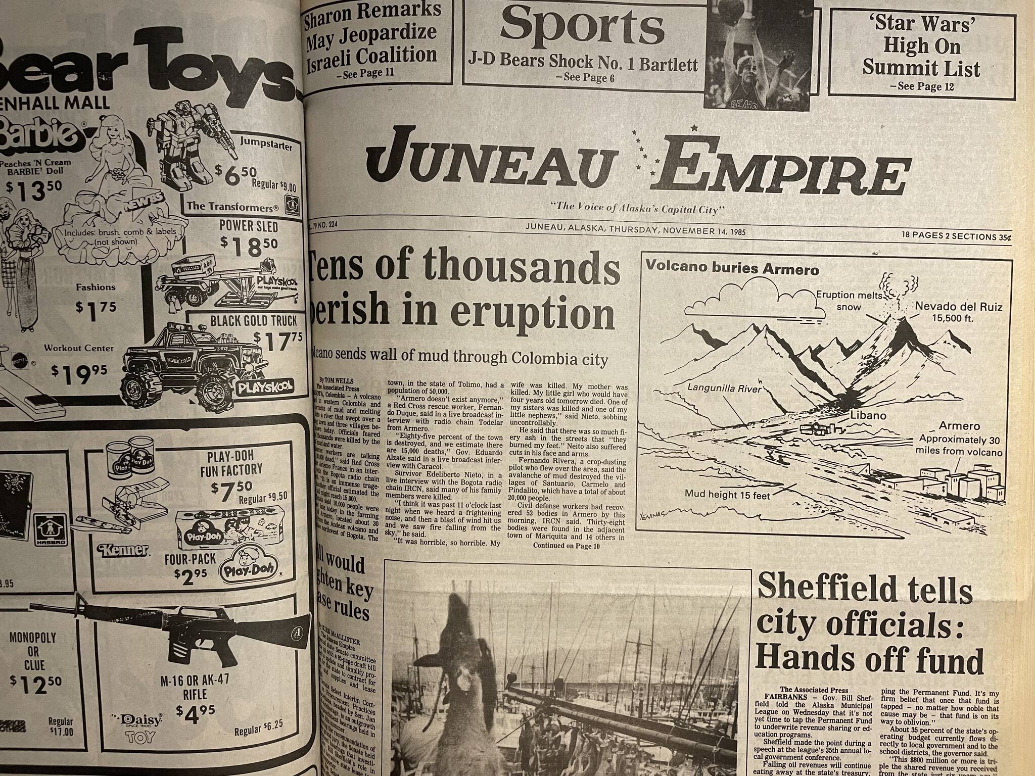 The front page of the Juneau Empire on Nov. 14, 1985. (Mari Kanagy / Juneau Empire)
