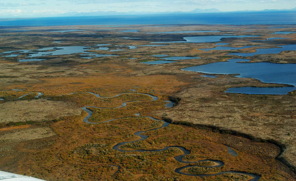Kaskanak Creek in the Bristol Bay’s Kvichak watershed is seen from the air on Sept. 27, 2011. The Kvichak watershed would be damaged by the Pebble mine project, the Environmental Protection Agency has determined. (Photo provided by Environmental Protection Agency)