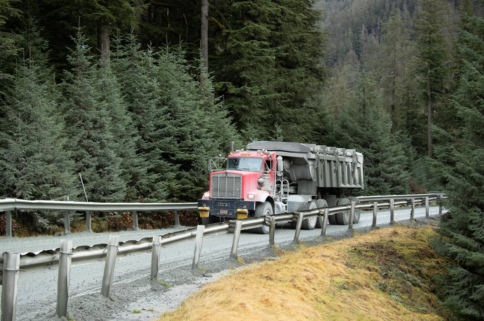 A truck rumbles down a road at the Greens Creek mine. The mining industry offers some of Juneau’s highest paying jobs, according to Juneau Economic Development’s 2025 Economic Indicator’s Report. (Hecla Greens Creek Mine photo)