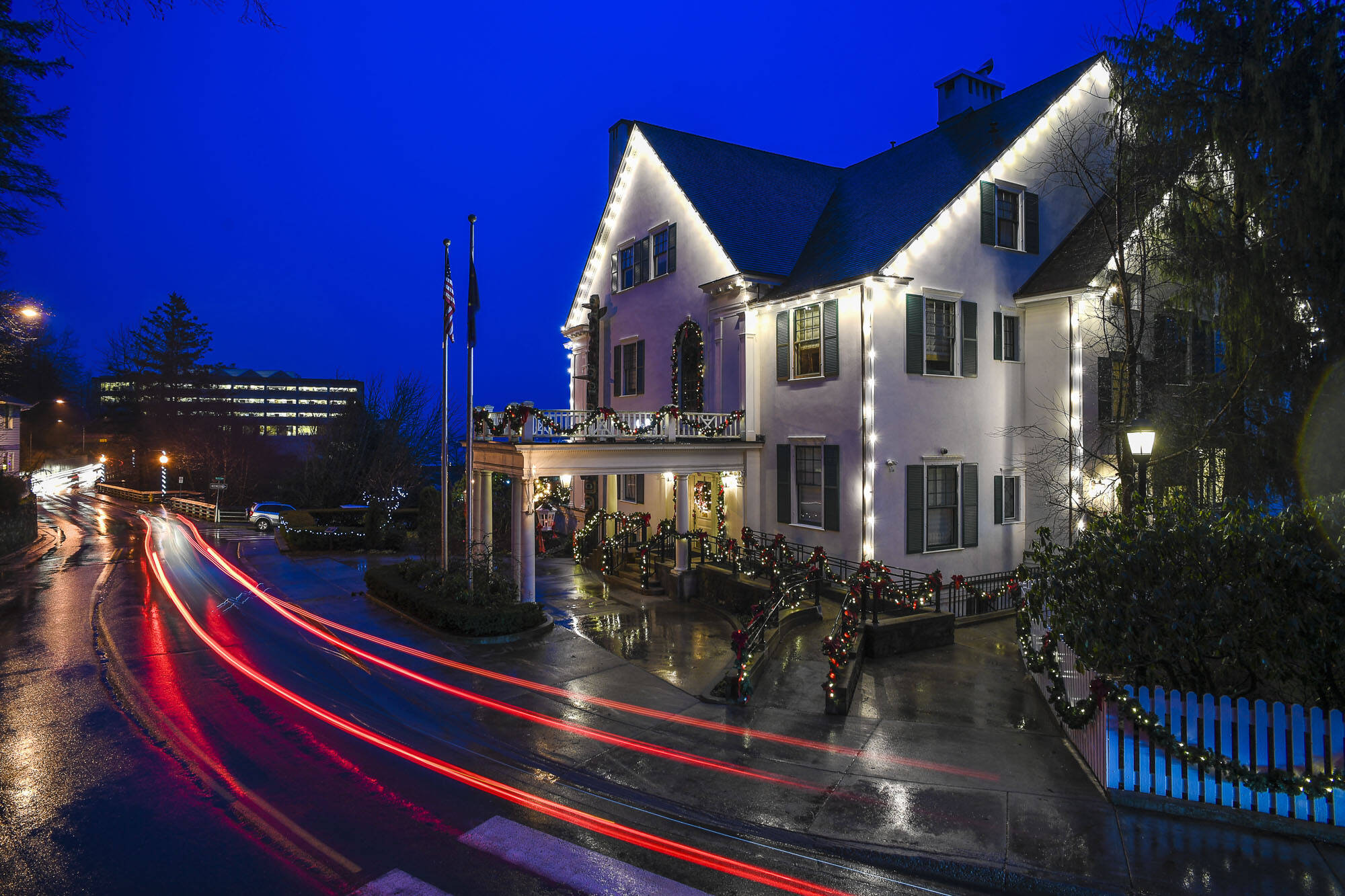 Holiday lights decorate the Governor’s House on Dec. 4, 2019 before the Governor’s Open House on Dec. 10. (Michael Penn / Juneau Empire file photo)