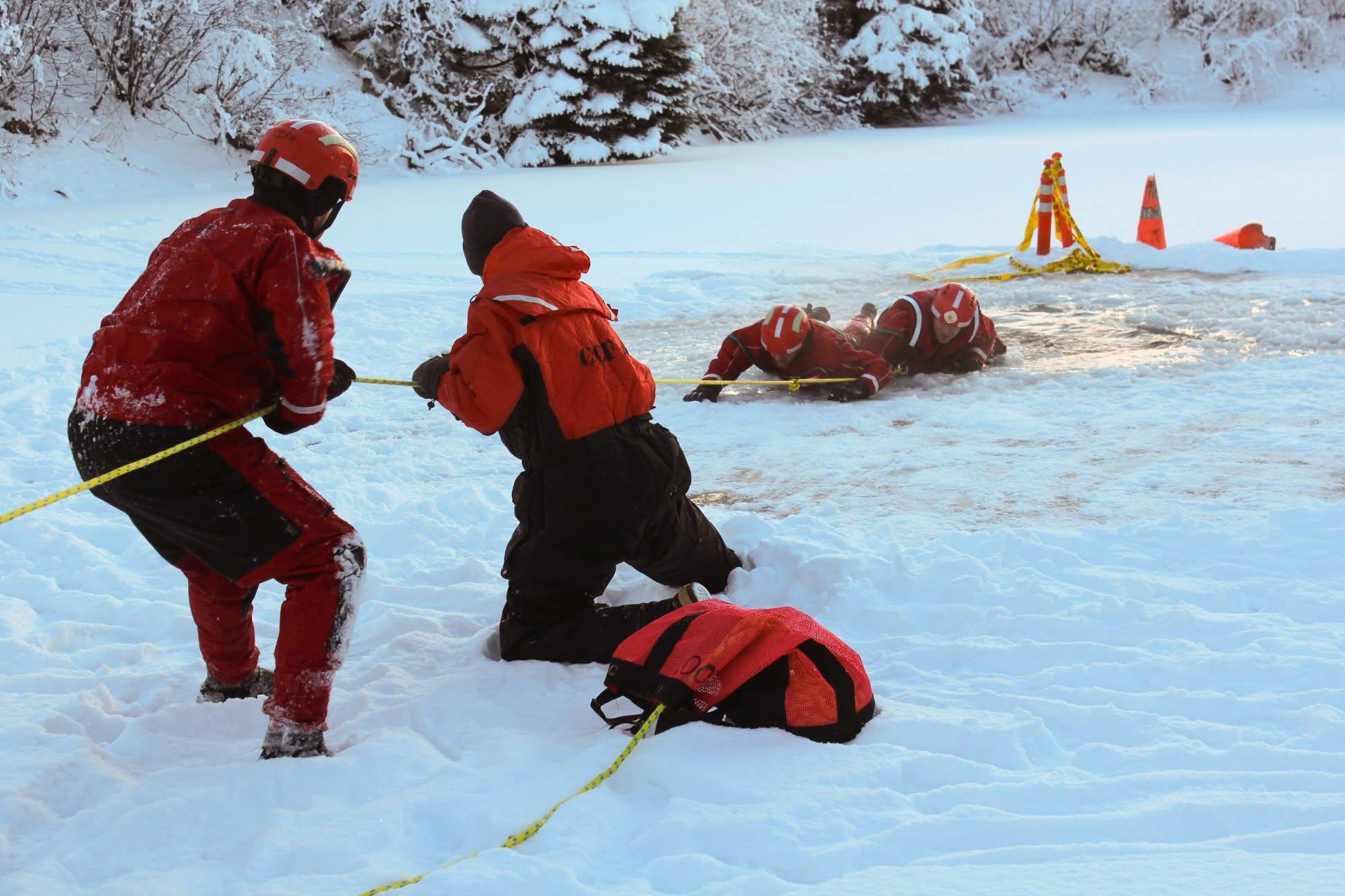 Capital City Fire/Rescue completes last season’s ice break rescue training at the float pond near Juneau International Airport. (photo courtesy of Capital City Fire/Rescue)