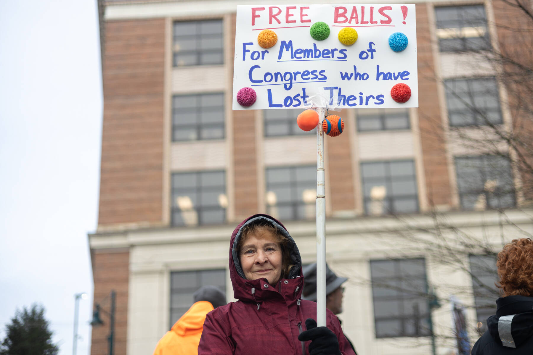 Kristy Totten holds a handmade sign during an anti-ICE protest at the Dimond Courthouse plaza on Jan. 29, 2026. I believe in the power of the people, and the more people we can gather together, the more effect well have on our senators and members of Congress, Totten said. Im here to support my neighbors. (Chloe Anderson/Juneau Empire)