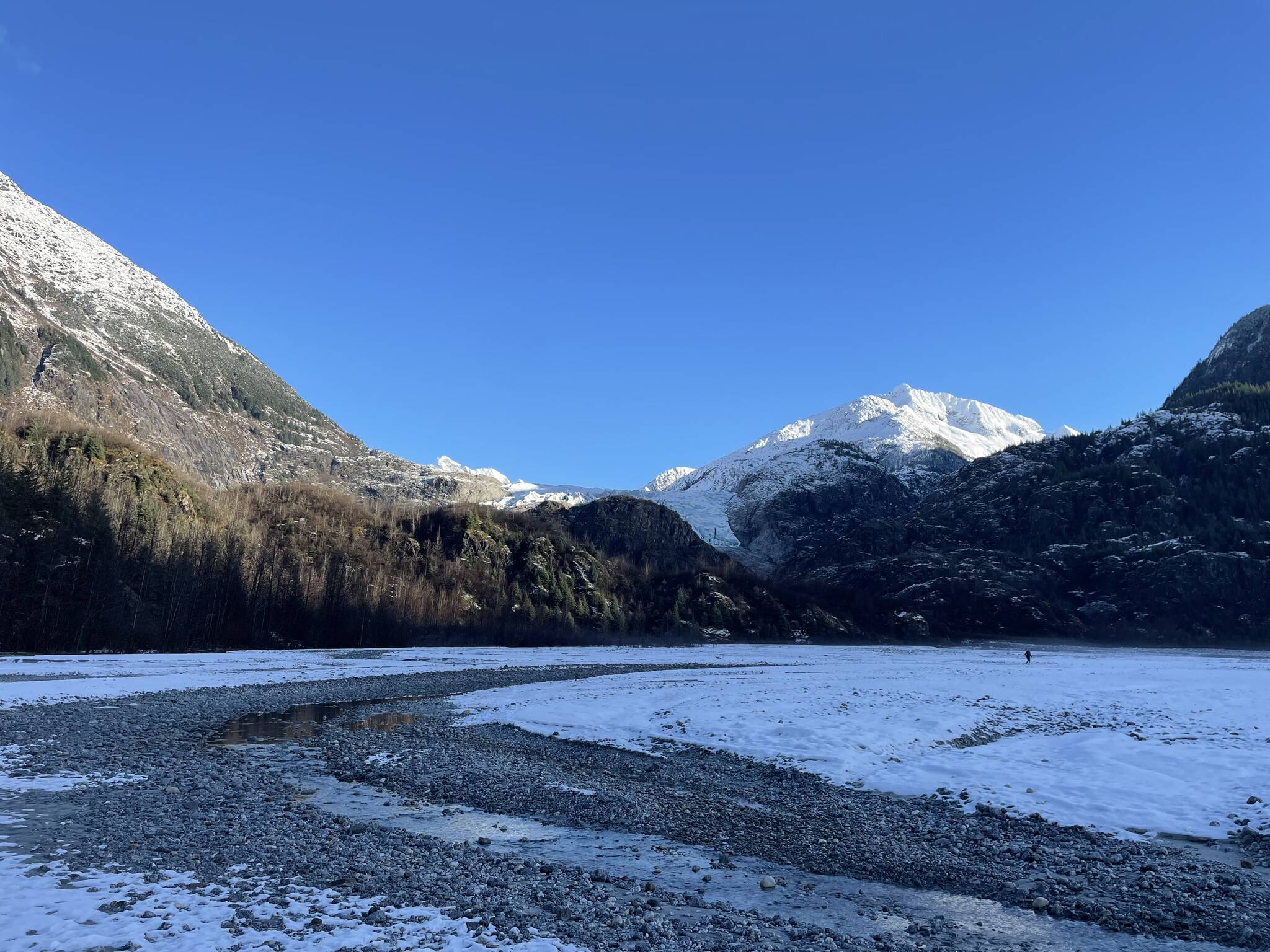 Herbert River and Herbert Glacier are pictured on Nov. 16, 2025. (Mari Kanagy / Juneau Empire)