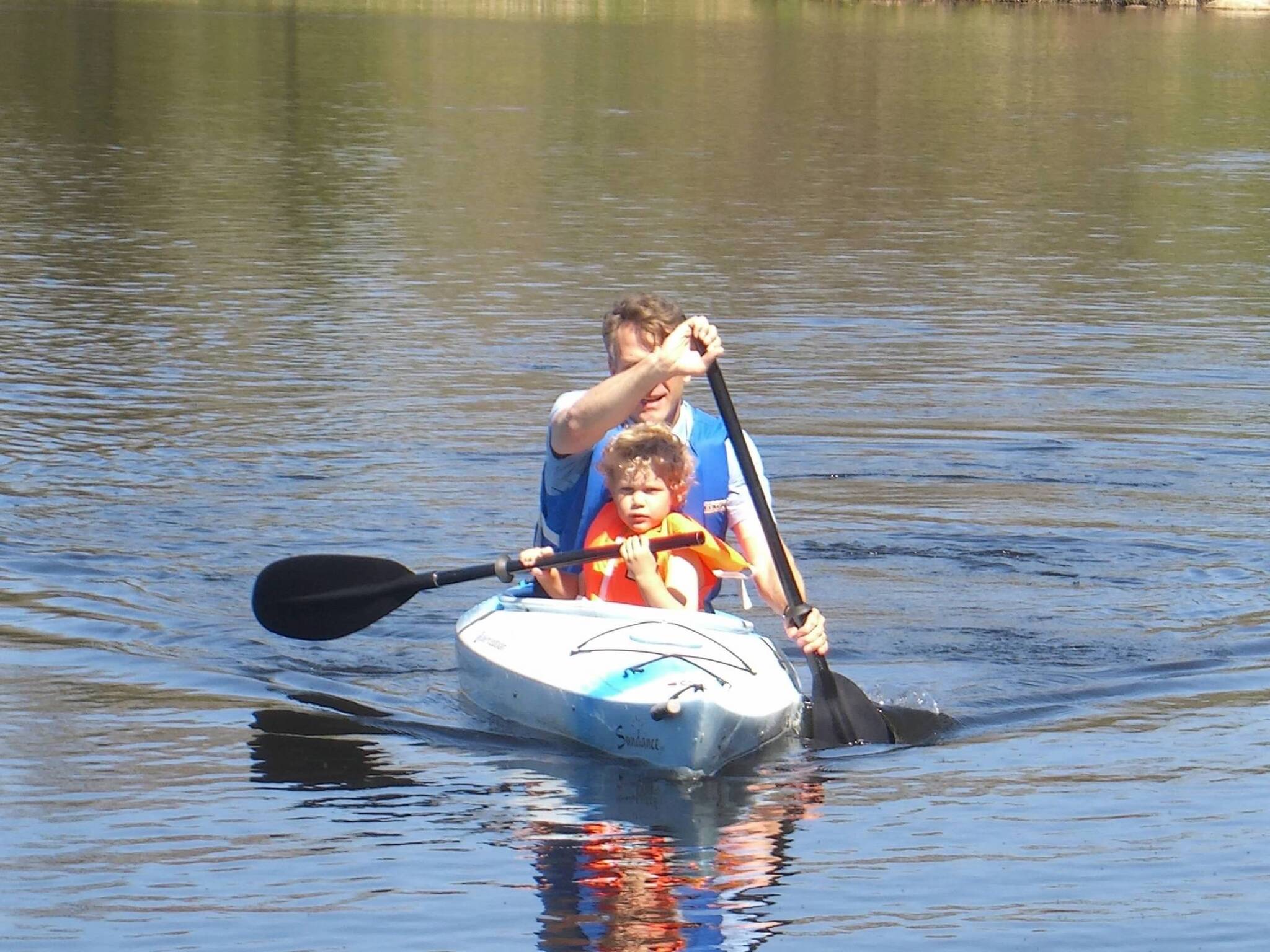 Photo courtesy of Kristin Hempel
Atticus Hempel and his dad, Chris, kayak on Milf Pond in Connecticut in 2007. Atticus, who is four years old in this photo, said his dad has encouraged him to get outside for as long as he can remember. My dads motto is, Take a winding route in life, and this was definitely out of bounds, Hempel said of moving to Alaska during college.