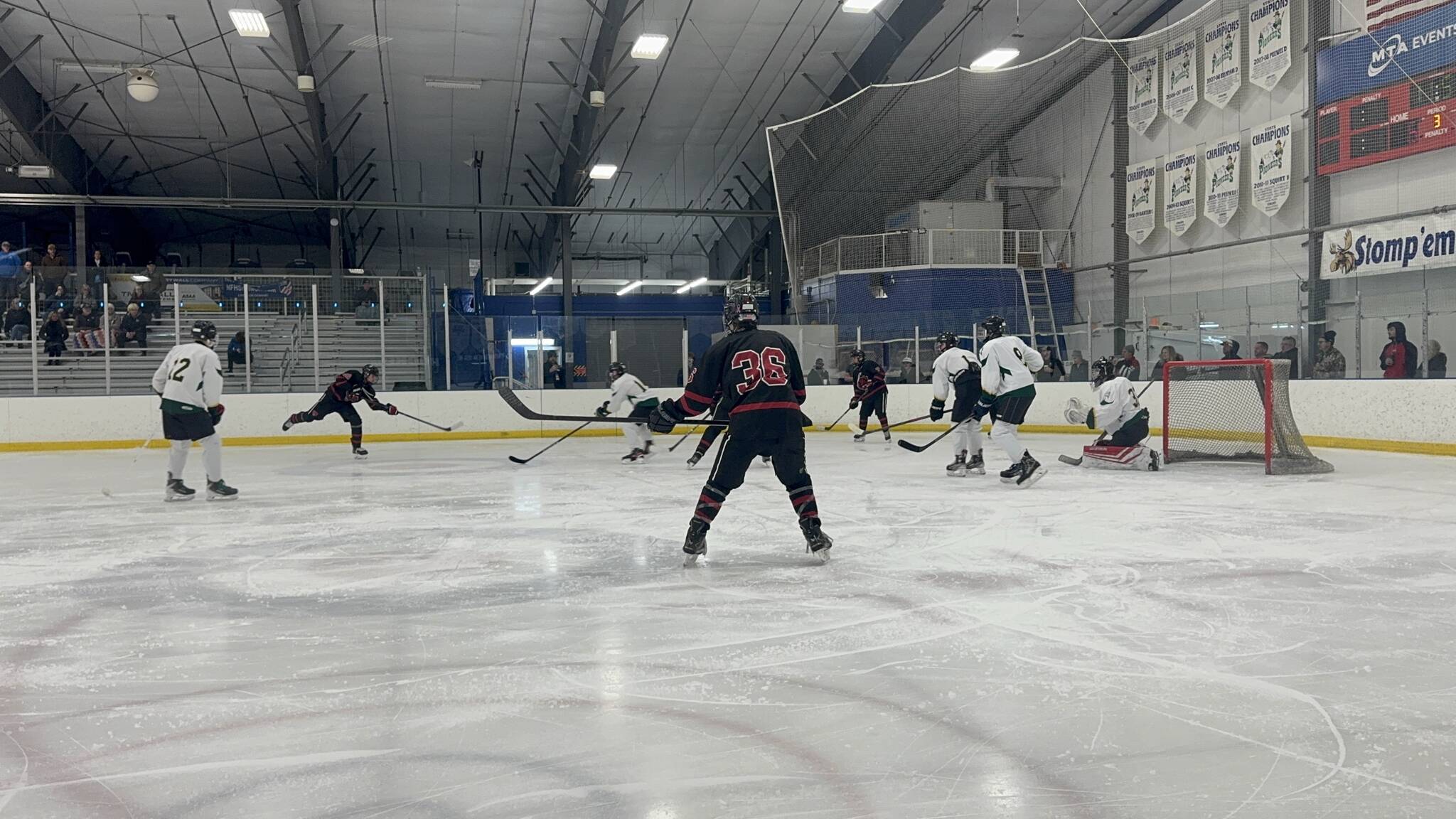 The Juneau-Douglas High School: Yadaa.at Kalé Crimson Bears won fourth place during the Division II Hockey State championships in Palmer last weekend. Photo courtesy of Rapi Sotoa