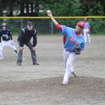 East Post 34 player Charlie White pitches against Juneau Post 25 at Adair-Kennedy Memorial Field in the first game of a doubleheader on Saturday. Juneau won 12-2. (Nolin Ainsworth | Juneau Empire)