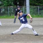 Juneau Post 25s Donavin McCurley pitches against East Post 34 in the in the fifth inning at Adair-Kennedy Memorial Field on Saturday. (Nolin Ainsworth | Juneau Empire)