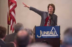 Alaska Sen. Lisa Murkowski speaks at the Juneau Chamber of Commerces weekly luncheon at the Moose Lodge on Thursday, June 1, 2017.