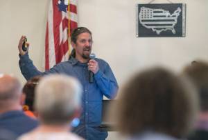 Dave Scanlan, general manager of the Eaglecrest Ski Area, speaks to the Juneau Chamber of Commerce during its weekly luncheon at the Moose Lodge on Thursday, June 28, 2018. (Michael Penn | Juneau Empire)