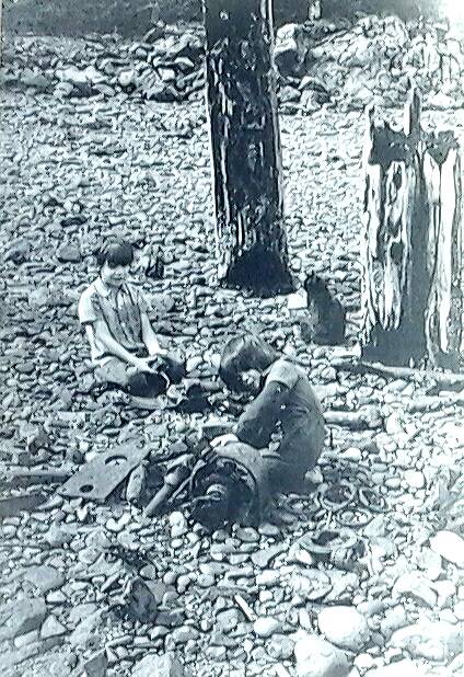 The authors younger brothers Robin (left) and Chris (right) playing in the post apocalyptic ruins of the old cannery.