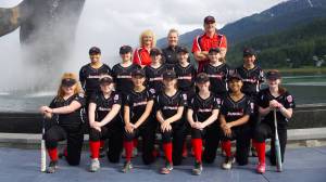 The Gastineau Channel Little League Major Softball all-stars host the Alaska District 2 tournament starting Friday at Melvin Park. Front row (Left to Right): Kara Strong, Gracie Strickler, Kiah Yadao, Mila Hargrave, Saelyr Hunt, Remi Starks, Jack Lovejoy. Middle row: Amira Andrews, Ruby Davis, Tatum Billings, Jenna Dobson, Chloe Casperson, Tristan Oliva. Back row: coach Jana Heard, manager Nicole Adair, coach Mark Heard. (Courtesy Photo | Lexie Razor)