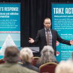 Andy Jones, director for the Alaska Office of Substance Misuse and Addiction Prevention, speaks during a community meeting in the Elizabeth Peratrovich Hall on Tuesday, March 27, 2018, on what Juneau needs to fight opioid misuse. (Michael Penn | Juneau Empire File)