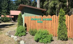 The sign of Kodzoff Acres Mobile Home Park is pictured Friday, July 13, 2018. A fire rendered one mobile home a total loss, according to a statement from Capital City Fire/Rescue. (Alex McCarthy | Juneau Empire)