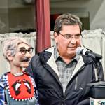 Carlton Smith and Chilkat Charlie at the Juneau Pioneers Home on May 20, 2018. Photo by Peter Metalfe.