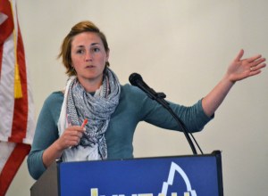 Shaina Kilcoyne, energy efficiency director for the Renewable Energy Alaska Project, speaks about the Southeast Energy Audit program during Thursday's Chamber of Commerce luncheon.