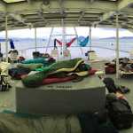 The Roadies and other Klondike Road Relay teams kick back under sleeping bags in the solarium aboard the Malaspina on Friday, Sept. 11.