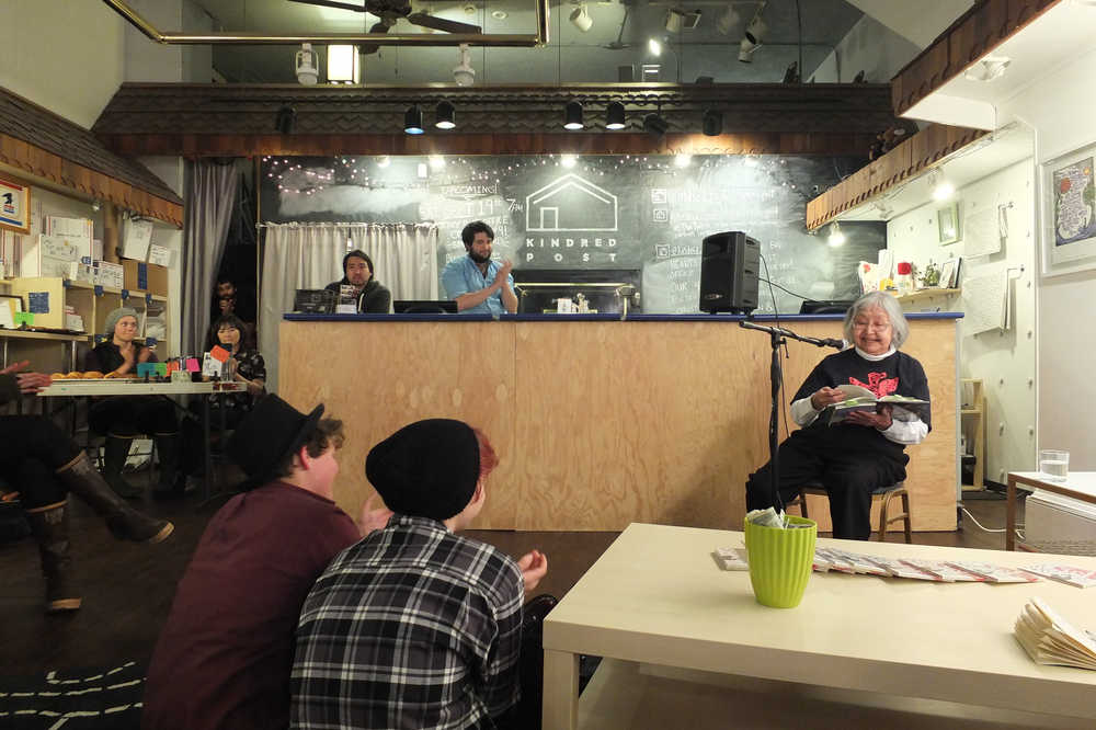 Nora Marks Dauenhauer, former Alaska State Writer Laureate, reads one of her poems at Kindred Post.