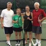 Mixed Doubles finalists Randy Hurtte and JDHS player Erica Hurtte, and Anne Kincheloe and George Crowder. Kincheloe and Crowder won the title.