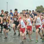 The 1A/2A/3A boys run at the start of the Region V championships on Saturday at Sandy Beach.