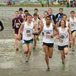 The 4A boys run at the start of the Region V championships on Saturday at Sandy Beach.