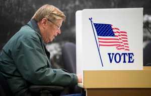 Bob Storer casts his vote in the municipal election during early voting in the Assembly Chambers on Monday. Early and absentee in-person voting is available in the Assembly Chambers weekdays through next Monday 8 a.m. to 4:30 a.m. and in the Mendenhall Mall weekdays through next Monday 10 a.m. to 6:30 p.m. and on the weekend noon to 4 p.m. Election day is Tuesday, Oct. 6.