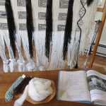 Materials used in the creation of the double helix all mountain goat robe by Teri Rofkar.