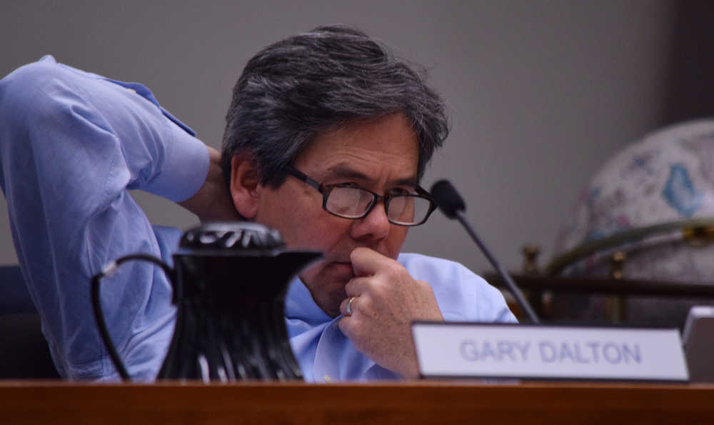 Gary Dalton, a member of the Alaska Permanent Fund Corporation board of trustees, ponders the answer given by a candidate for director on Wednesday, Oct. 7, 2015 in Juneau. Four candidates were interviewed by the trustees.