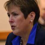 Angela Rodell, a candidate to become director of the Alaska Permanent Fund Corporation, answers questions from the corporation's board of trustees on Wednesday, Oct. 7, 2015 in Juneau.