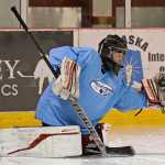 Kyle Robinson-Farley Reed makes a save during the ProHybrid Goalie Training camp at the Treadwell Ice Arena last week.