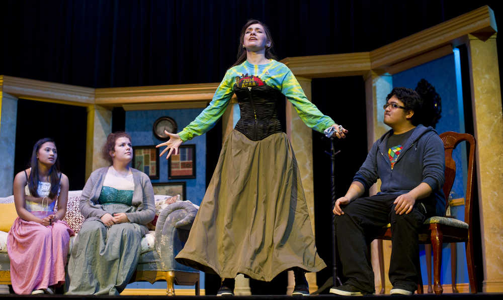 Lydia Smith, second from right, as Rose, rehearses for JDHS' play "Meet Me in St. Louis" in the JDHS auditorium with Malcolm Lumba, right, Suzanne Nierra, left, and Mirriam Meredith, second from left. The show runs one weekend only, Oct. 15-17.