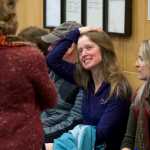 Kathleen Turley, second from right, waits with supporters for the Juneau District Court to open for a lawsuit against her by trapper John Forrest for interfering with his traps on the Davies Creek Trail in December.