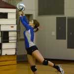 Thunder Mountain's Abby De Rocher saves a ball during the All Comers Volleyball Tournament at Juneau-Douglas on Saturday. A slideshow of photos is online at juneauempire.com.