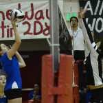 A Sitka player tips a shot against Klawock during the All Comers Volleyball Tournament at Juneau-Douglas on Saturday. A slideshow of photos is online at juneauempire.com.