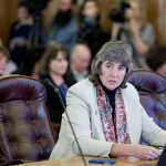 Pat Pitney, director of the Office of Management and Budget, gives an overview of Gov. Bill Walker's TranCanada buy-out proposal in front of the House Finance Committee at the Capitol on Saturday.