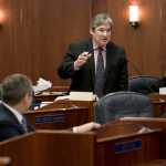 Rep. Sam Kito III, D-Juneau, welcomes legislators back to the Capitol and gives thanks to Pam Varni, executive director of the Legislative Affairs Agency, Jeff Goodell, Capitol building manager, and Dawson construction for their work getting the Capitol ready for the Special Session that started on Saturday.